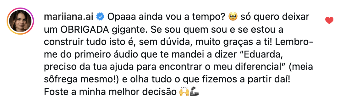 Testemunho de mariiana.ai no Instagram